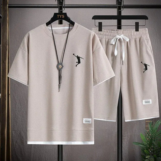2024 NewSummer New Mens Tracksuit Linen Fabric T-shirt and Shorts Two Piece Set Men Sports Suit Fashion Breathable Sets