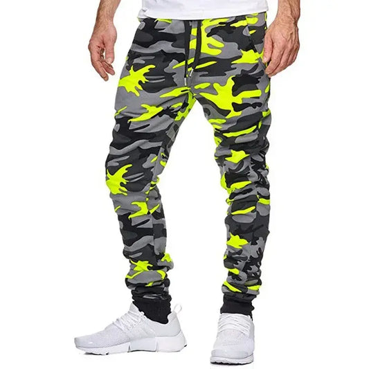 New men's casual camouflage mid waist high elastic printed stretch fabric sports jogging pants for autumn and winter